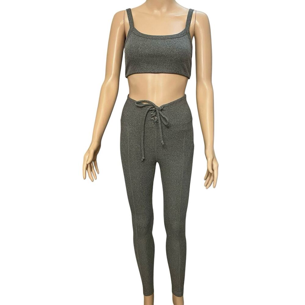 Year Of Ours Football Leggings Two Piece Set Small Ribbed Heathered Gray Active